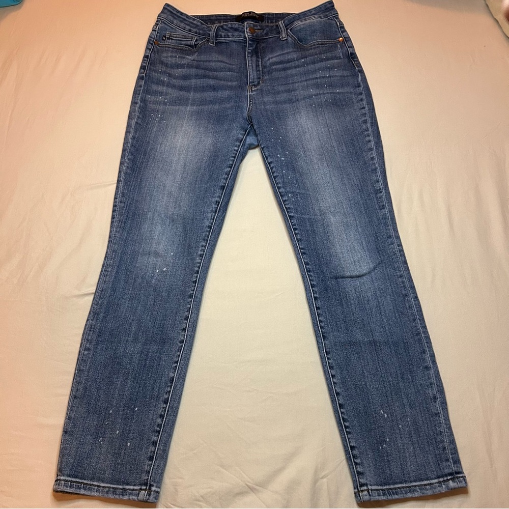 Judy Blue Straight Leg Denim Jeans Bleached Drops